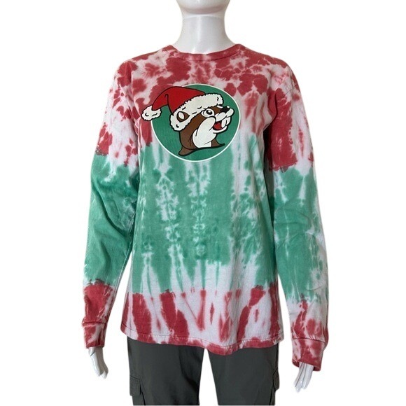 BUC-EE'S Other - BUC-EE'S Red Green White Tie Dye Christmas Long Sleeve Shirt Size Medium